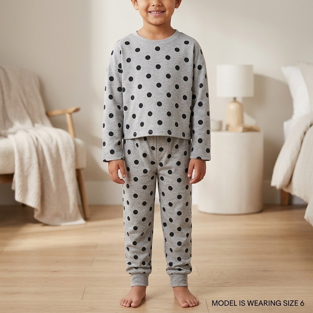 Gap Kids Pajama Set Size 6 Gray Polka Dot Excellent Long Sleeve Joggers